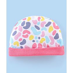 Babyhug 100% Cotton Knit Cap Mittens & Booties Set Abstract Print - Pink