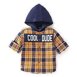 Babyhug Cotton Woven Full Sleeves Shirt Hooded with  Checks - Yellow
