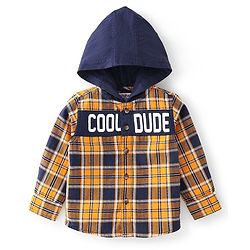 Babyhug Cotton Woven Full Sleeves Shirt Hooded with  Checks - Yellow