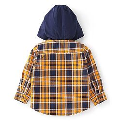 Babyhug Cotton Woven Full Sleeves Shirt Hooded with  Checks - Yellow