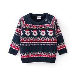 Babyhug Knitted Full Sleeves Sweater Set Christmas Theme Design - Navy Blue