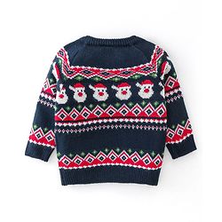 Babyhug Knitted Full Sleeves Sweater Set Christmas Theme Design - Navy Blue