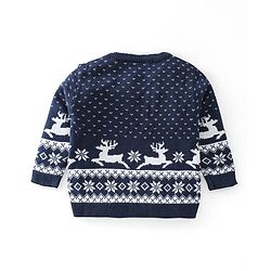 Babyhug Knitted Full Sleeves Sweater Set Deer Design - Navy Blue