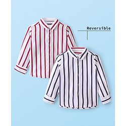 Babyhug 100% Cotton Knit Full Sleeve Reversible Shirt Striped - White