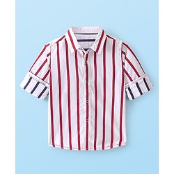 Babyhug 100% Cotton Knit Full Sleeve Reversible Shirt Striped - White