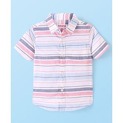 Babyhug Cotton Woven Half Sleeves Shirt Striped - White & Pink