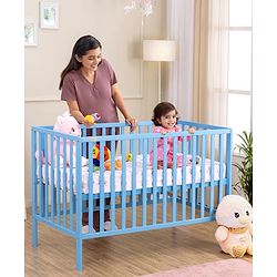 Babyhug Visby Wooden Cot - 3 Level Height Adjustment | Plug & Play Assembly | New Zealand Pine Wood | Parent Bed Attachment | Crib | Day Bed | Toddler Bed - Blue