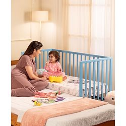 Babyhug Visby Wooden Cot - 3 Level Height Adjustment | Plug & Play Assembly | New Zealand Pine Wood | Parent Bed Attachment | Crib | Day Bed | Toddler Bed - Blue