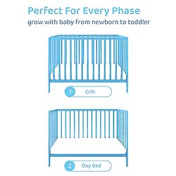 Babyhug Visby Wooden Cot - 3 Level Height Adjustment | Plug & Play Assembly | New Zealand Pine Wood | Parent Bed Attachment | Crib | Day Bed | Toddler Bed - Blue