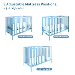 Babyhug Visby Wooden Cot - 3 Level Height Adjustment | Plug & Play Assembly | New Zealand Pine Wood | Parent Bed Attachment | Crib | Day Bed | Toddler Bed - Blue
