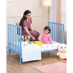 Babyhug Visby Wooden Cot - 3 Level Height Adjustment | Plug & Play Assembly | New Zealand Pine Wood | Parent Bed Attachment | Crib | Day Bed | Toddler Bed - Blue