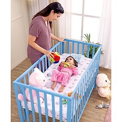 Babyhug Visby Wooden Cot - 3 Level Height Adjustment | Plug & Play Assembly | New Zealand Pine Wood | Parent Bed Attachment | Crib | Day Bed | Toddler Bed - Blue