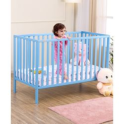 Babyhug Visby Wooden Cot - 3 Level Height Adjustment | Plug & Play Assembly | New Zealand Pine Wood | Parent Bed Attachment | Crib | Day Bed | Toddler Bed - Blue
