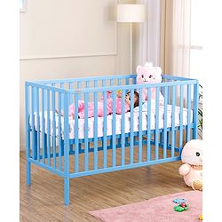 Babyhug Visby Wooden Cot - 3 Level Height Adjustment | Plug & Play Assembly | New Zealand Pine Wood | Parent Bed Attachment | Crib | Day Bed | Toddler Bed - Blue
