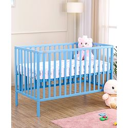 Babyhug Visby Wooden Cot - 3 Level Height Adjustment | Plug & Play Assembly | New Zealand Pine Wood | Parent Bed Attachment | Crib | Day Bed | Toddler Bed - Blue