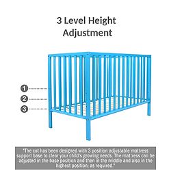 Babyhug Visby Wooden Cot - 3 Level Height Adjustment | Plug & Play Assembly | New Zealand Pine Wood | Parent Bed Attachment | Crib | Day Bed | Toddler Bed - Blue