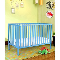 Babyhug Visby Wooden Cot - 3 Level Height Adjustment | Plug & Play Assembly | New Zealand Pine Wood | Parent Bed Attachment | Crib | Day Bed | Toddler Bed - Blue