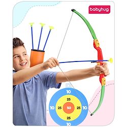 Babyhug Archery Set for Kids - Bow & 3 Suction Cup Arrows with Target Board | Safe Indoor & Outdoor Garden Play Toy for Boys & Girls | Improves Focus & Motor Skills | Ideal Birthday Gift
