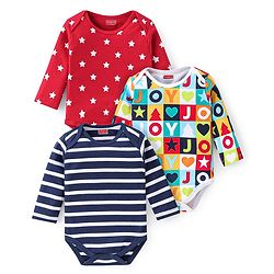 Babyhug 100% Cotton Knit Full Sleeves Stars Print Onesie Pack of 3 - Multicolour