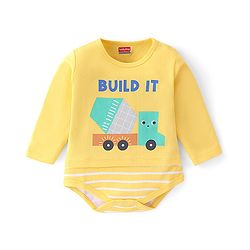 Babyhug 100% Cotton Knit Full Sleeves Onesie Truck Print - Yellow
