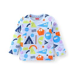 Babyhug Cotton Knit Full Sleeves Shapes Print Night Suit - Blue
