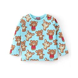 Babyhug Cotton Knit Full Sleeves Teddy Print Night Suit - Blue