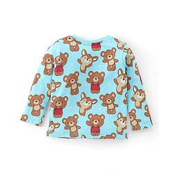 Babyhug Cotton Knit Full Sleeves Teddy Print Night Suit - Blue