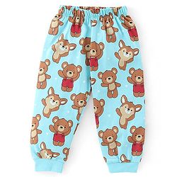 Babyhug Cotton Knit Full Sleeves Teddy Print Night Suit - Blue