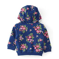 Babyhug 100% Cotton Knit Full Sleeves Hooded Jacket with T-Shirt & Lounge Pant Floral Print - Navy Blue & White