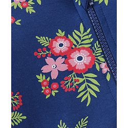 Babyhug 100% Cotton Knit Full Sleeves Hooded Jacket with T-Shirt & Lounge Pant Floral Print - Navy Blue & White