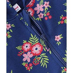 Babyhug 100% Cotton Knit Full Sleeves Hooded Jacket with T-Shirt & Lounge Pant Floral Print - Navy Blue & White