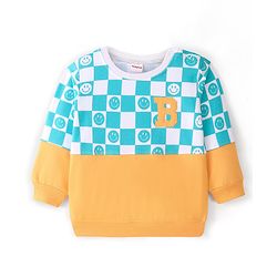 Babyhug 100% Cotton Knit Full Sleeves T-Shirt with  Emoji Print - Yellow & Blue