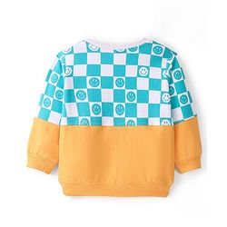 Babyhug 100% Cotton Knit Full Sleeves T-Shirt with  Emoji Print - Yellow & Blue