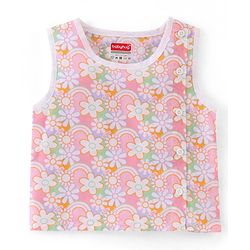 Babyhug Cotton Woven Sleeveless Vest & Pajama Set Floral Print - Pink