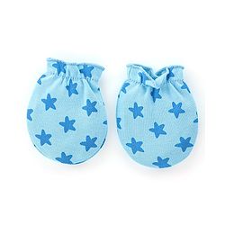 Babyhug 100% Cotton Knit Mittens Star & Bear Print Pack of 3- Blue & Yellow