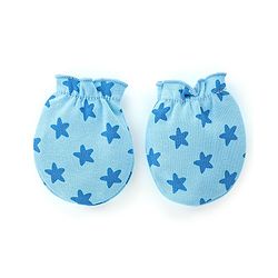 Babyhug 100% Cotton Knit Mittens Star & Bear Print Pack of 3- Blue & Yellow