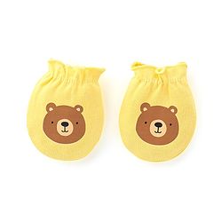 Babyhug 100% Cotton Knit Mittens Star & Bear Print Pack of 3- Blue & Yellow