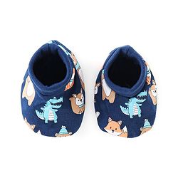 Babyhug 100% Cotton Interlock Knit Mittens And Booties Dino Print - Navy Blue