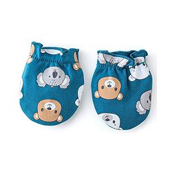 Babyhug 100% Cotton Mittens & Booties Bear Print - Blue