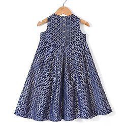 Babyhug Sleeveless Foil Printed Long Ethnic Dress with Embroidered Net Jacket - Navy