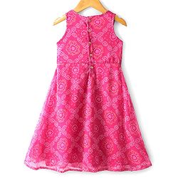 Babyhug Sleeveless Bandhani Printed Long Dress with Embroidered Jacket Set - Yellow & Fuschia