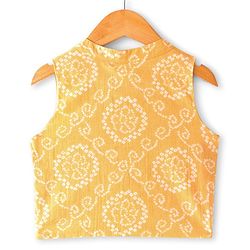 Babyhug Sleeveless Bandhani Printed Long Dress with Embroidered Jacket Set - Yellow & Fuschia