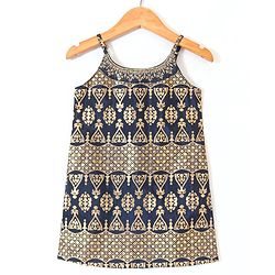 Babyhug Sleeveless Foil Printed Kurti Sharara and Dupatta Set - Navy Blue