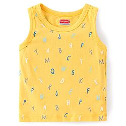 Babyhug 100% Cotton Anti Bacterial Sleeveless Sando With Alphabet Print Pack of 3 - Yellow & Blue
