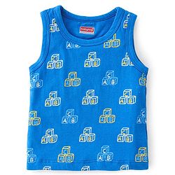 Babyhug 100% Cotton Anti Bacterial Sleeveless Sando With Alphabet Print Pack of 3 - Yellow & Blue