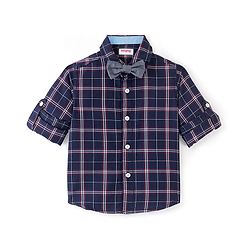 Babyhug Cotton Woven Full Sleeves Shirt Checkered with Bow - Navy Blue
