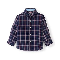 Babyhug Cotton Woven Full Sleeves Shirt Checkered with Bow - Navy Blue