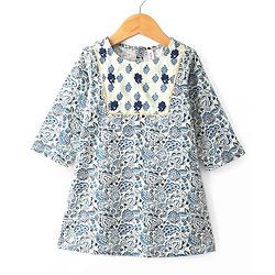 Babyhug Cotton Three Fourth Sleeves Kurta Sharara Set with Dupatta Floral Printed - Blue