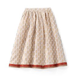 Babyhug Woven Half Sleeve Bocade Pattu Pavada Lehenga Choli and Dupatta Set Ikat Print - Maroon & White