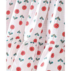 Babyhug 100% Cotton Woven Three Fourth Sleeves Floral Printed Ethnic Dress With Frill Detailing - White